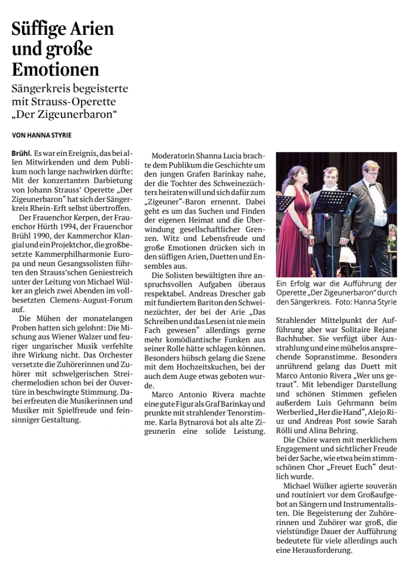 Pressebericht Aufführung Zigeunerbaron